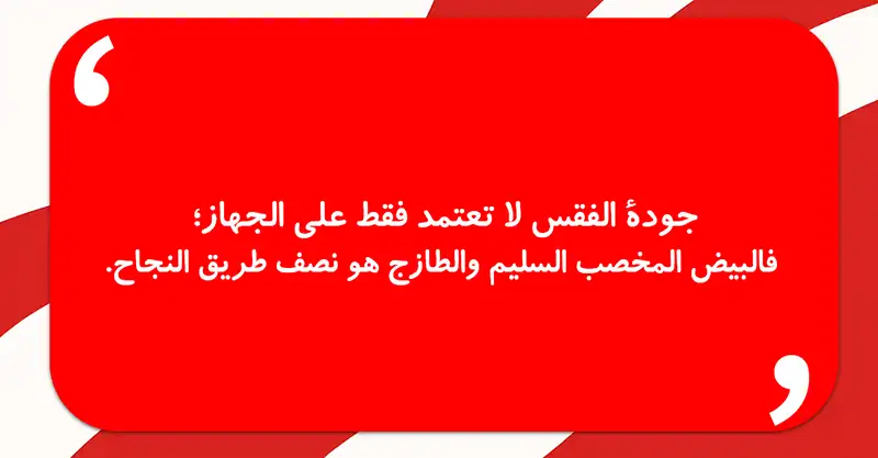 جودة الفقس لا تعتمد فقط على الجهاز؛ فالبيض المخصب السليم والطازج هو نصف طريق النجاح.